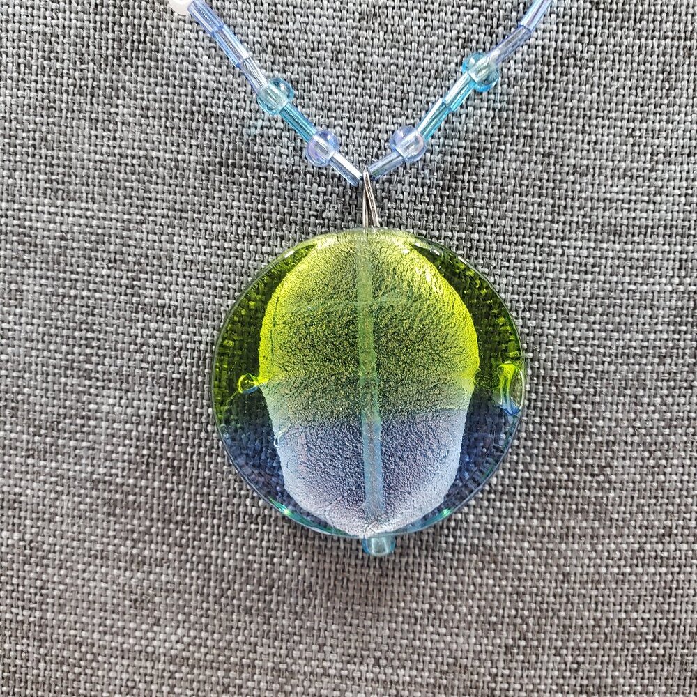 EUC Blue and Green Dichroic Glass Pendant Necklace